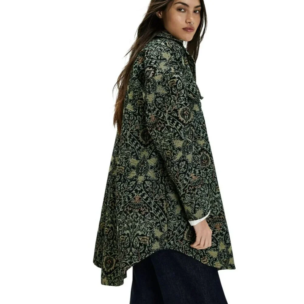 Free People We The Free Tapestry Fog Jacquard Shacket Shirt Jacet Medium NWT